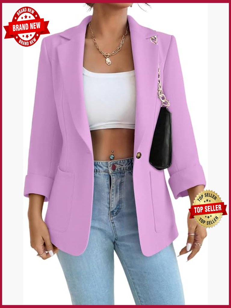 Stretch Blazer Jacket Lapel Collar Long Sleeve Pockets Notched Collar Casual